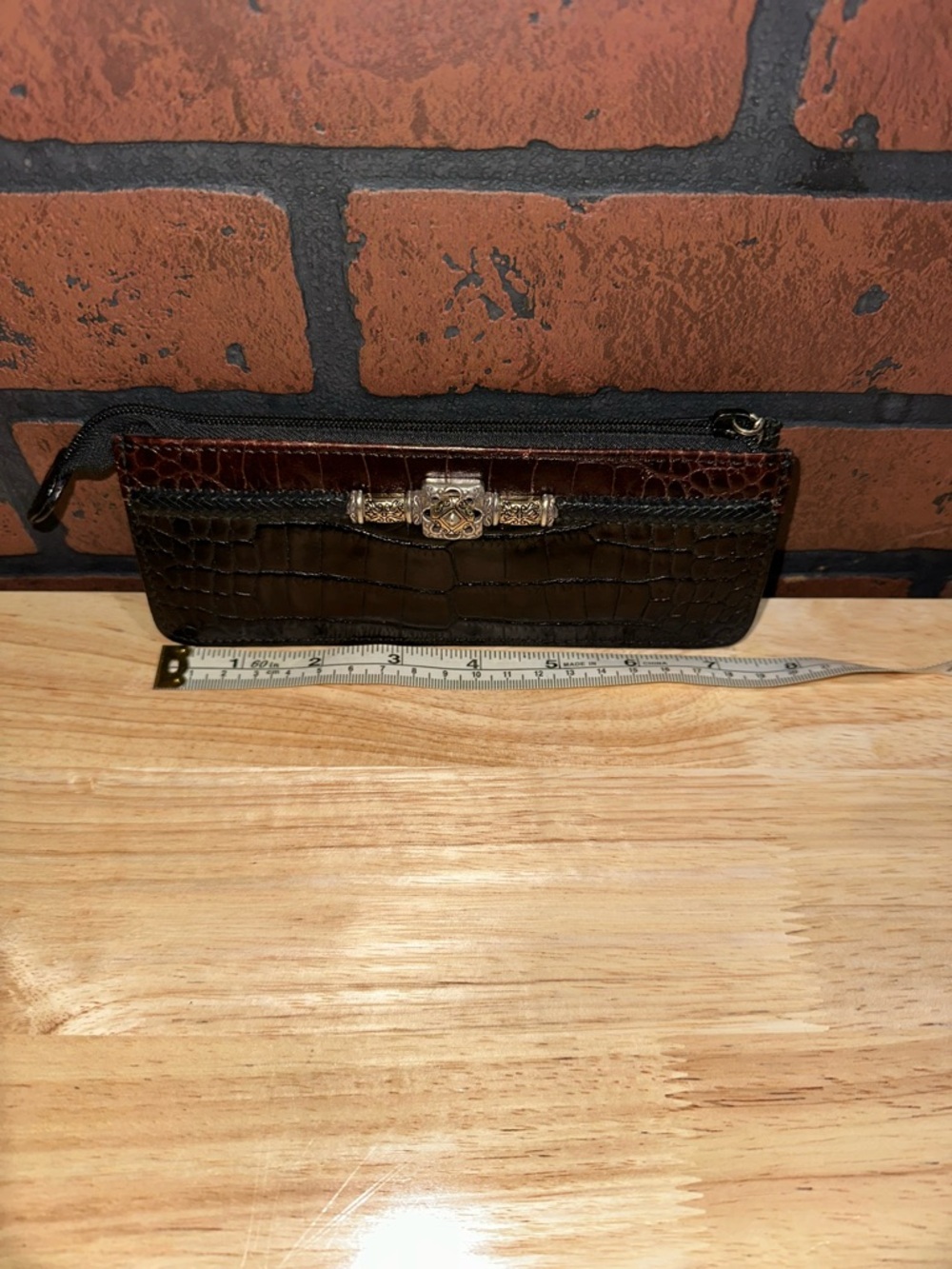 Brighton Brown Croc-Embossed Wristlet with Silver Accent